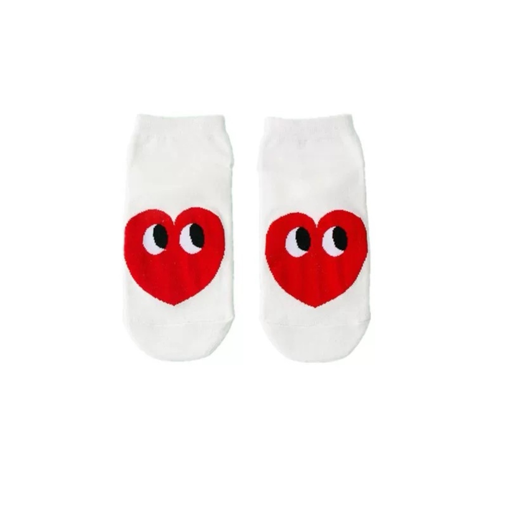 White Socks with Red Heart Design